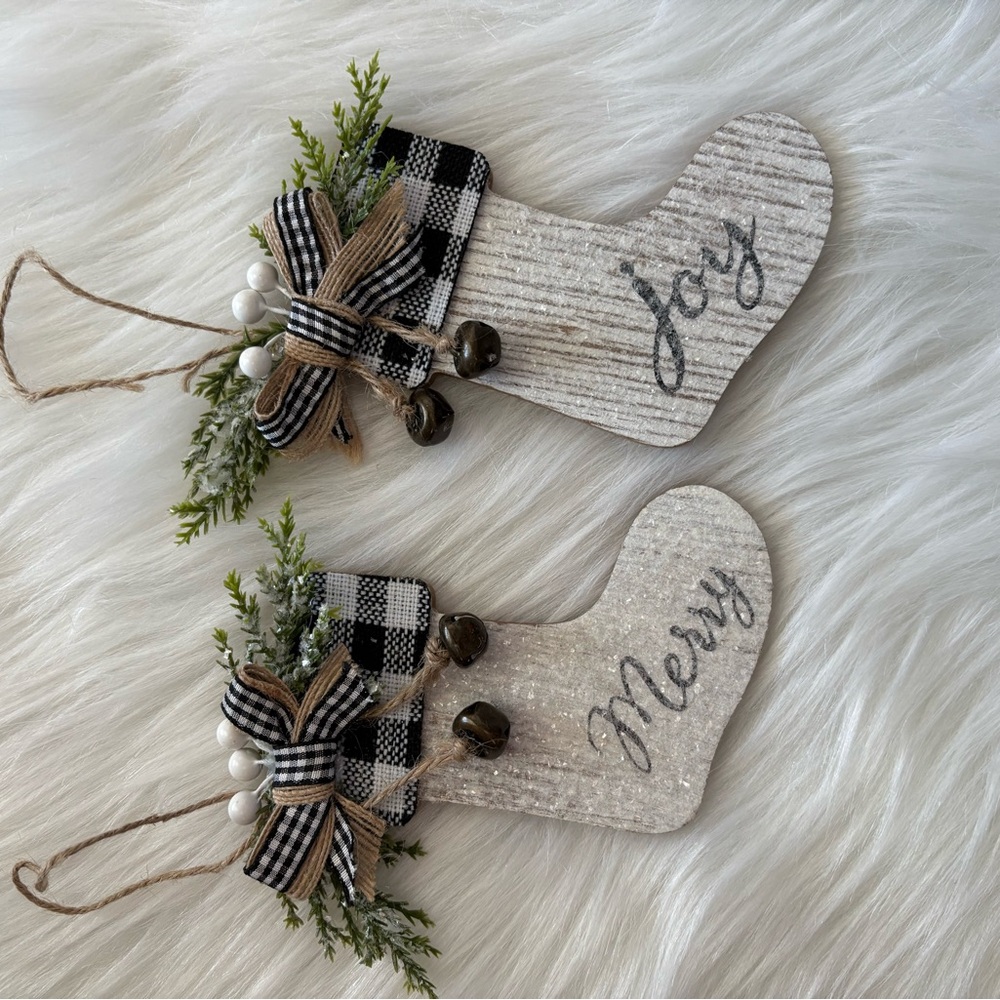 Gingham & Bells Stocking Ornaments Christmas Winter
